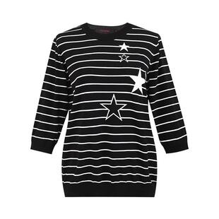 马天奴夏季新款女装黑白条纹印花针织衫套头衫宽松休闲七分袖上衣