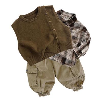 JIUMI韩版洋气男童针织马甲套装