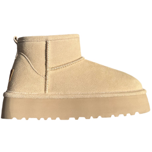 防水沙色低筒雪地靴厚底女2025年新款牛皮短靴加绒靴子防滑雪地棉