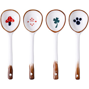 陶瓷勺子可爱卡通儿童吃饭汤匙瓷调羹小勺子长柄汤勺家用单个商用