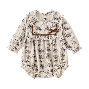 babylove女宝宝包屁衣春秋棉莫蓄热三角哈衣婴儿文艺复古公主衣服