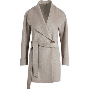 [大翻领慵懒浴袍风]LANDI蓝地法式羊毛大衣女中长毛呢外套冬新品