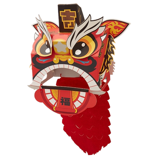 新年马年醒狮手工diy材料儿童狮子头龙头幼儿园赛龙舟船旱地道具