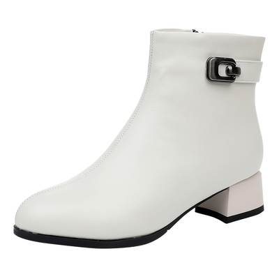 头层牛皮粗跟软底尖头时尚瘦瘦靴