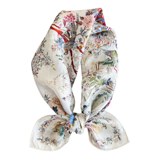 【百鸟朝凤】优雅国风真丝双面缎花罗中方巾高端送礼蚕丝丝巾围巾