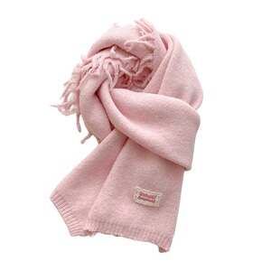 粉色流苏针织毛线厚围巾少女生甜美可爱冬季软糯学生护颈短小围脖