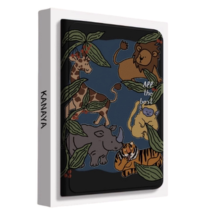 可爱复古动物适用ipadpro2024保护套新款支架式ipadair6蚕丝纹壳mini6创意13寸防摔ipad5全包带笔槽平板壳