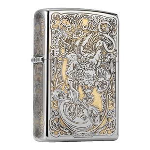 zippo正品打火机金冰双色貔貅雕刻黄铜深雕防风煤油机送男朋友