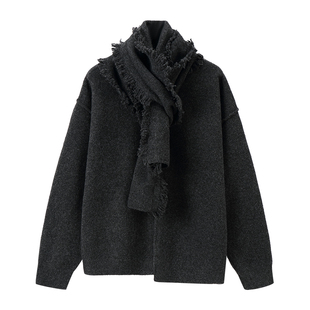 白口阳【首尔恋歌】自带围脖休闲慵懒风套头毛衣男秋冬2025年新款