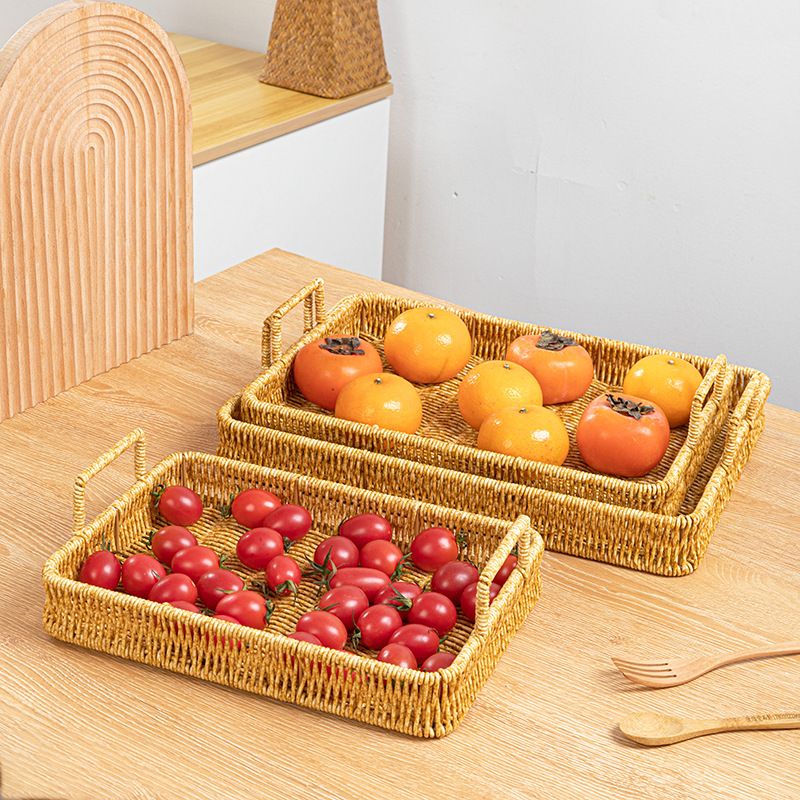 仿藤编面包水果托盘客厅茶几长方形茶盘筐物储杂物收纳筐收纳桌面