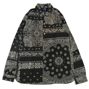 SONOFLOONG复古腰果花拼接衬衫修身阿美咔叽男开衫民族风VISVIM