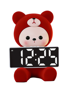 可爱植绒小熊时钟摆件儿童卧室床头桌面装饰品小众治愈系家居好物