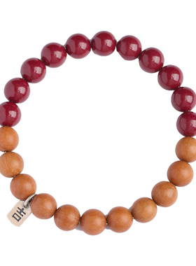 普陀山桃木朱砂银牌手链