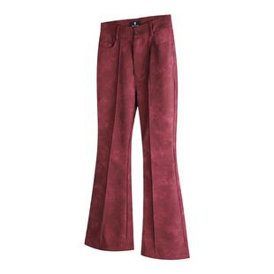 PUBLIC RADIO｜千禧年美式复古鳄鱼纹喇叭皮裤仿皮磨砂亮面质感