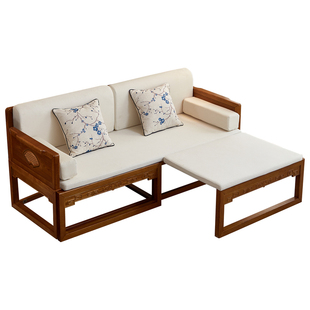 一林半舍新中式全实木罗汉床老榆木抽拉伸缩小户型沙发床禅意卧榻