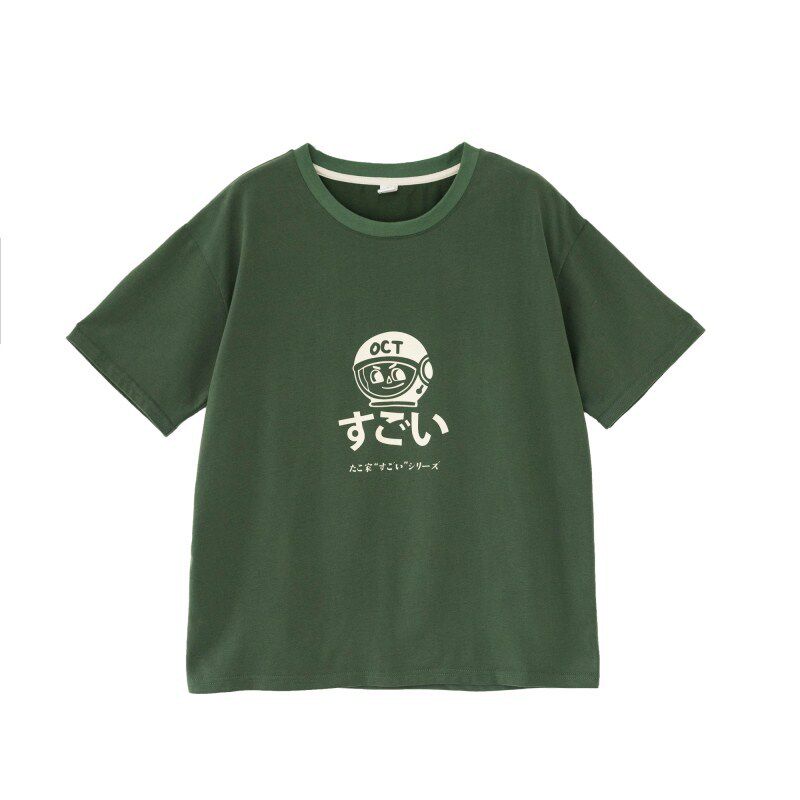甜酷机器人girl  日系新款卡通印花女圆领宽松bf百搭学生短袖潮
