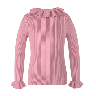 LittleNaive女童针织衫春秋新款法式荷叶翻领打底衫儿童时髦毛衣