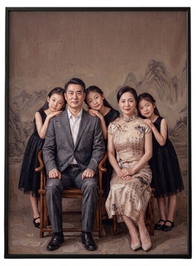 人物油画定制手绘全家福婚纱照