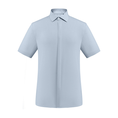 BONI/堡尼春夏商务正装休闲蓝色方领化纤混纺短袖衬衫GR369C51B