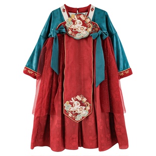 幼悠女童重工刺绣双层网纱古典汉服裙春秋柔软亲肤轻薄网纱连衣裙