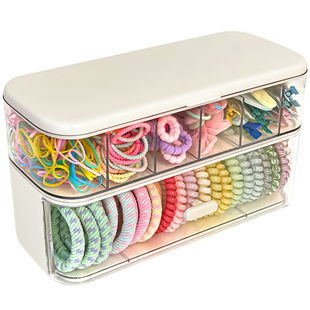 发饰收纳盒儿童桌面皮筋头绳带盖防尘大容量分格发夹发圈首饰盒
