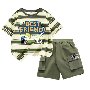 史努比童装男童夏套装2026新款男孩纯棉短袖t恤夏季短裤儿童夏装