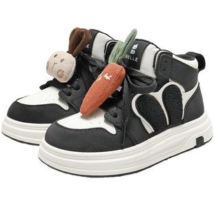 百丽童鞋高帮休闲板鞋软底女中童2025新款加绒运动休闲鞋V5118D85