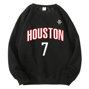 火箭队杜兰特篮球训练球衣运动卫衣男士冬季加绒宽松休闲圆领长袖