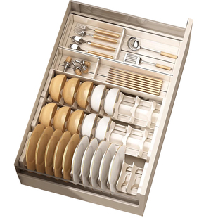 厨房抽屉收纳分隔内置橱柜内碗碟收纳架碗筷盘子收纳盒餐具放碗架