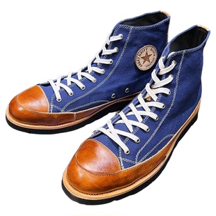 阿美咔叽美式复古高帮真皮帆布鞋英伦风工装男靴日系厚底马丁短靴