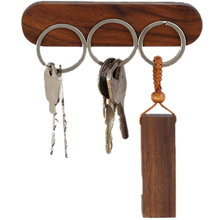 钥匙收纳器胡桃木钥匙磁铁壁挂实木挂钩原木墙面装饰吸铁磁挂钩