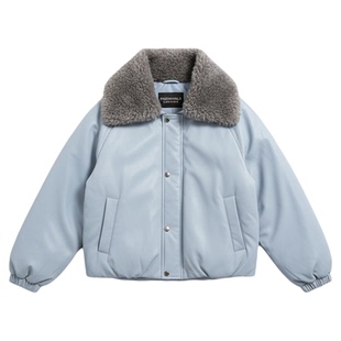 马克华菲PU皮夹克羽绒服女2025新款冬季美式复古保暖毛领皮衣外套