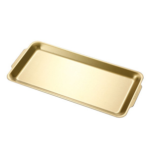 韩式烤肉不锈钢长方形盘托盘加厚商用金色烤肉盘烧烤盘子平底菜盘