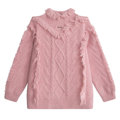 NIFREE粉色露肩毛衣女