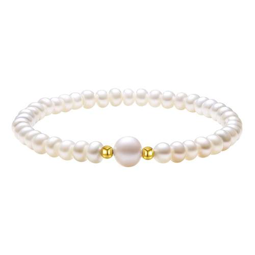 周大生淡水珍珠手链18K金弹力绳简约百搭手串手饰送女友新年礼物