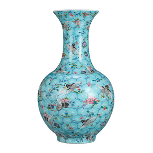 景德镇陶瓷器仿古珐琅彩花瓶摆件客厅插花新中式磨砂夜光瓷大号