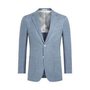 SUITSUPPLY浅蓝色羊毛柞蚕丝混纺外套休闲男西装上衣