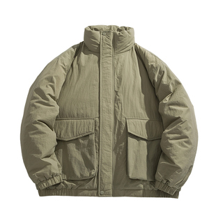 班尼路SK工装立领棉衣男士冬季宽松加厚保暖百搭棉服军绿色外套YS