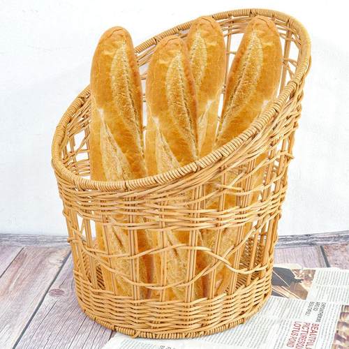 新款加粗半圆形藤编面包篮欧式法棍篮子仿藤编织油条收纳筐