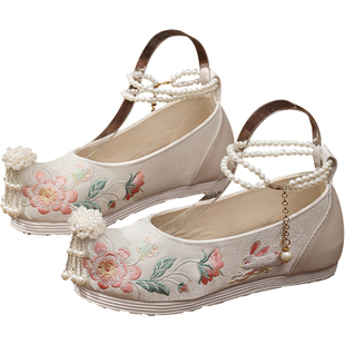 古色江南搭配汉服鞋子女增高古风绣花鞋新中式国风布鞋马面裙鞋