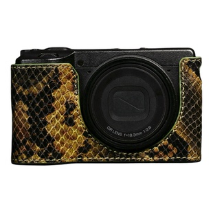 cam-in复古蛇纹牛皮理光GR4相机皮套底座 可拆电池装闪光灯保护套