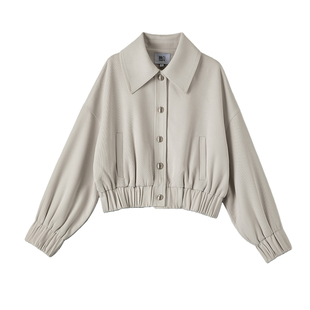 晚白2026年春新款翻领斜纹挺括小个子上衣百搭时尚夹克外套女