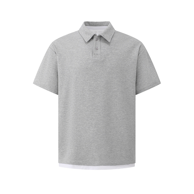Dream made 美式假两件灰色POLO衫短袖T恤男夏季cleanfit男生半袖