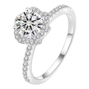 正品莫桑石钻戒仿真钻戒指女玫瑰花苞手捧花轻奢高级感纯银镀18K