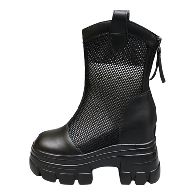 隐形内增高10-12CM夏季网面镂空透气短靴女小个子百搭厚底马丁靴