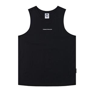 TOMATOPAPA简约背心男圆领坎肩潮牌字母印花基础百搭无袖运动上衣