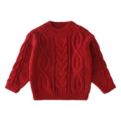 亲子装秋冬红色麻花毛衣一家三口