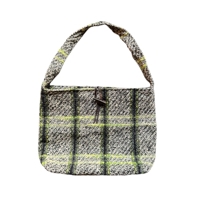 日落公园格纹毛呢大容量托特包
