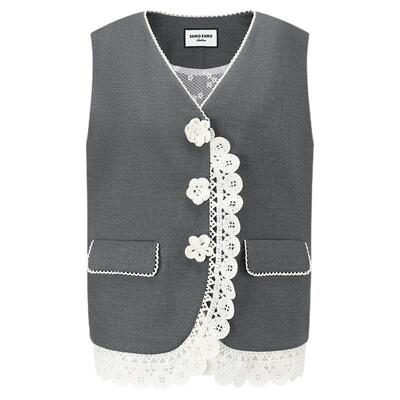 SHROENRO撞色花边门襟宽松马甲