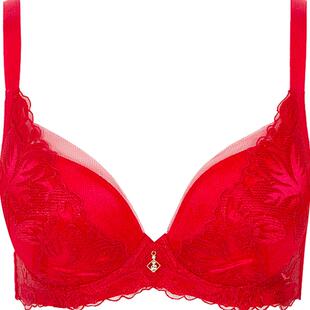 古今商场同款深V聚拢上托收副乳薄款文胸红色内衣女0H286